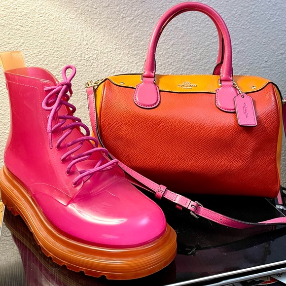 Super Hot MELISSA Pink Jelly Boots Colorblock SOLD OUT Size 8 - Picture 9 of 9